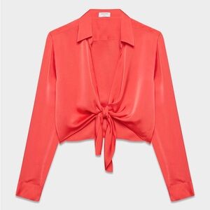 NWT Babaton Aritzia Connection Satin Blouse Elegant Coral Tie-Front Blouse